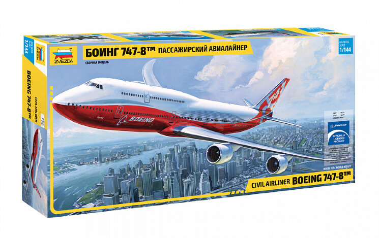 Звезда 7010 Пассажирский авиалайнер Боинг 747-8 1/144