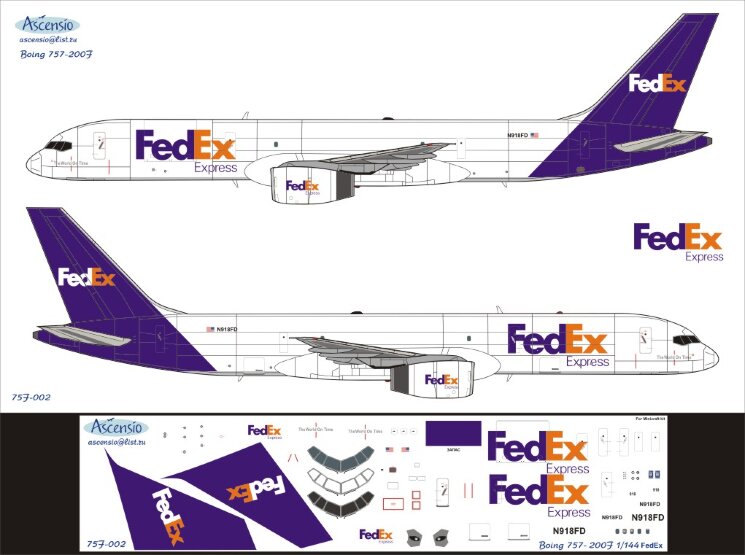 Ascensio 75F-002 Декаль на самолет Boeing 757-200F FedEx Express 1/144